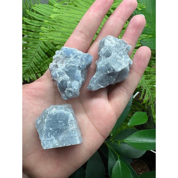 Raw Blue Calcite – Set of 3 - Intuitively Chosen Crystals - Picture 6 of 7
